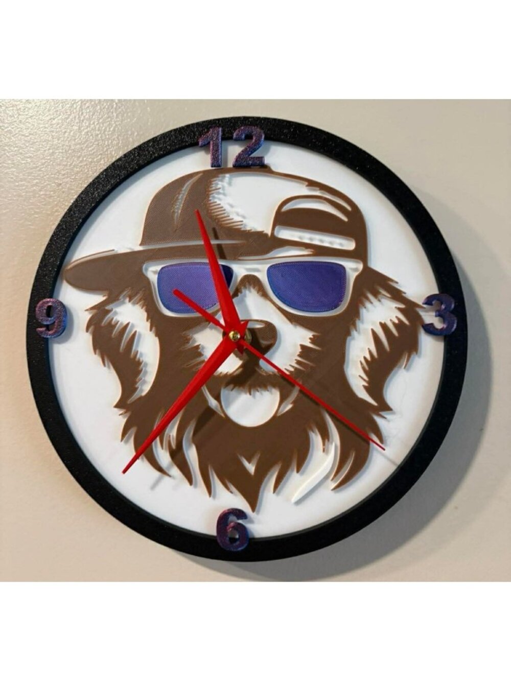 Cool Dog 10" Round 3D Printed Retro Wall Clock Sunglasses, Sideways Hat